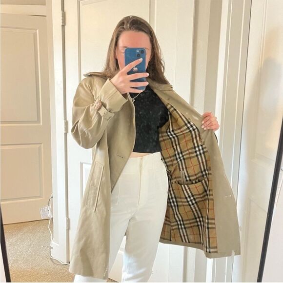 BURBERRY Tan Vintage Nova Check Fall Pea Trench Coat Sz. Small - Picture 2 of 11